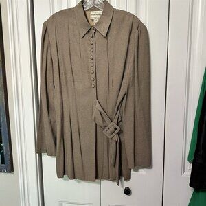 Joseph Ribkoff Blazer Tan Beige Belted Bodycon Vintage Womens 10 Small Button